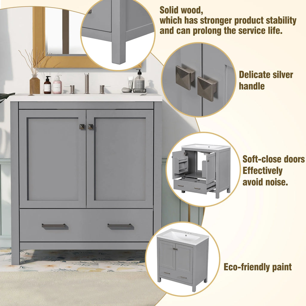 30" Solid Wood Bathroom Vanity Cabinet with Top Basin C22041