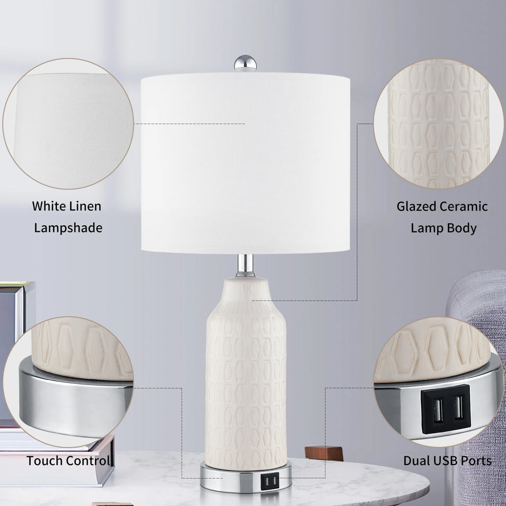 22.5" Ceramic Table Lamp Set of 2 with USB Ports Y73373