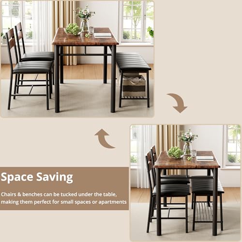 Gray Dining Table Set for 4 with Upholstered Bench and 2 Chairs G417