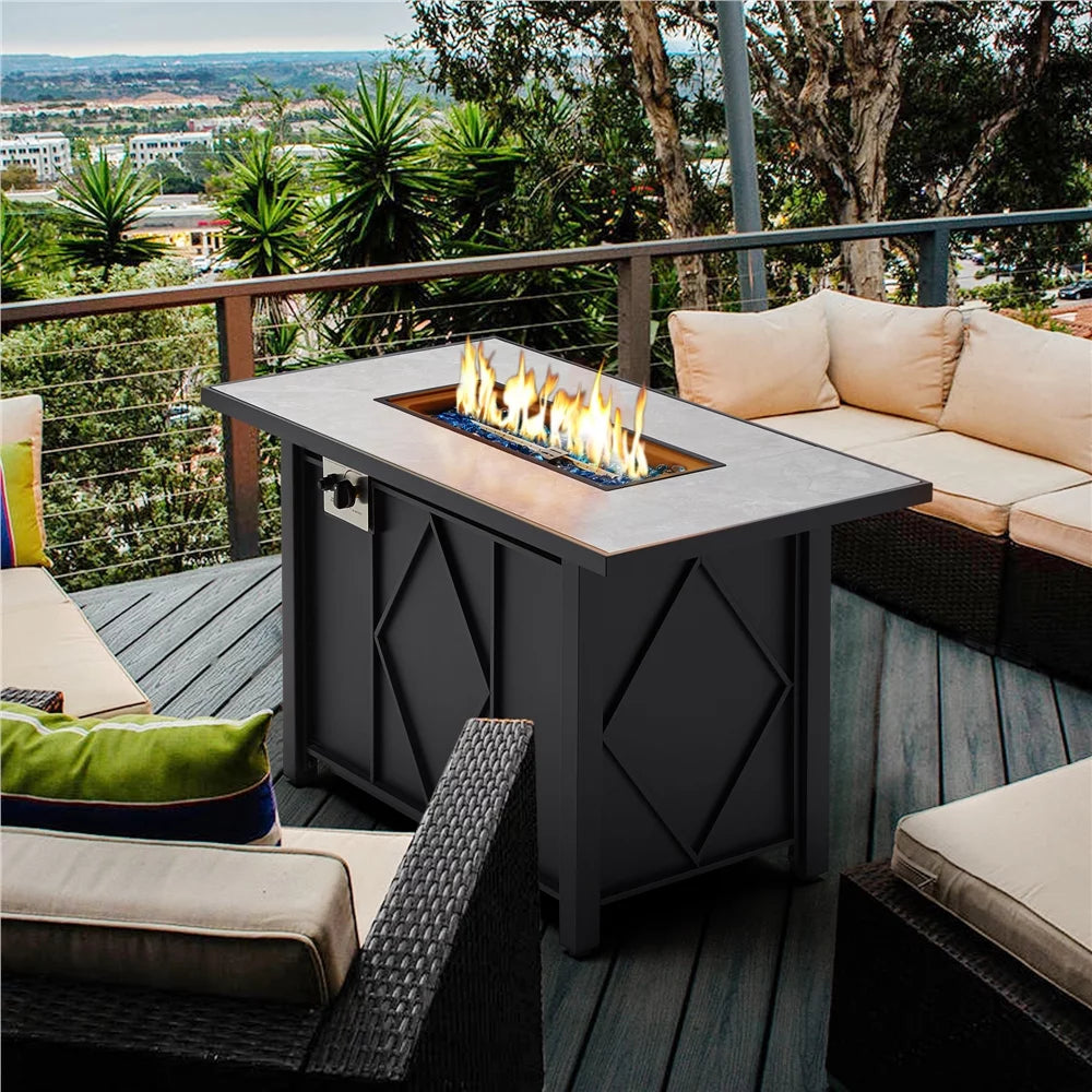 43" Fire Pit Table with Ceramic Tabletop, Black W806