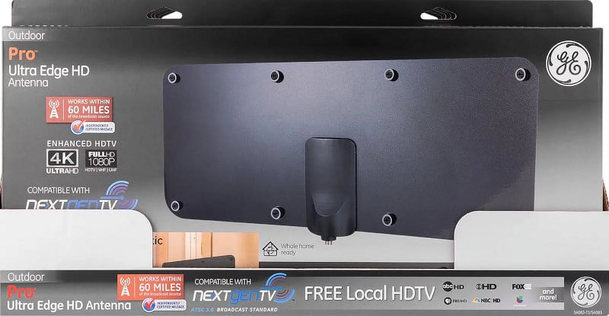 Outdoor HDTV Antenna, 60-mile Range, VHF UHF 1080P 4K, Black J849346