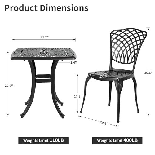 Bistro Table and Chairs Set of 2 Cast Aluminum F835