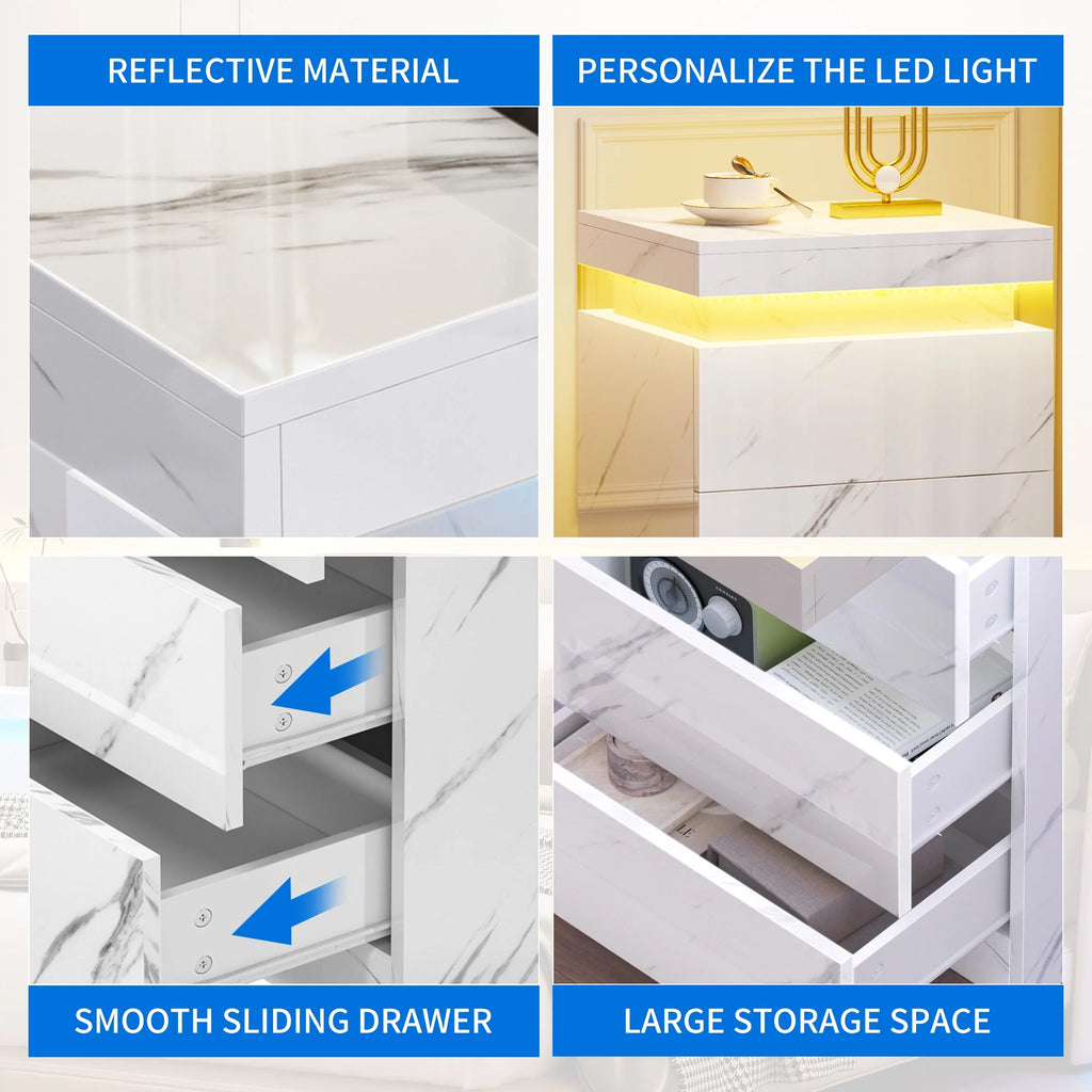 Set of 2 3 Drawer LED Nightstand D334357