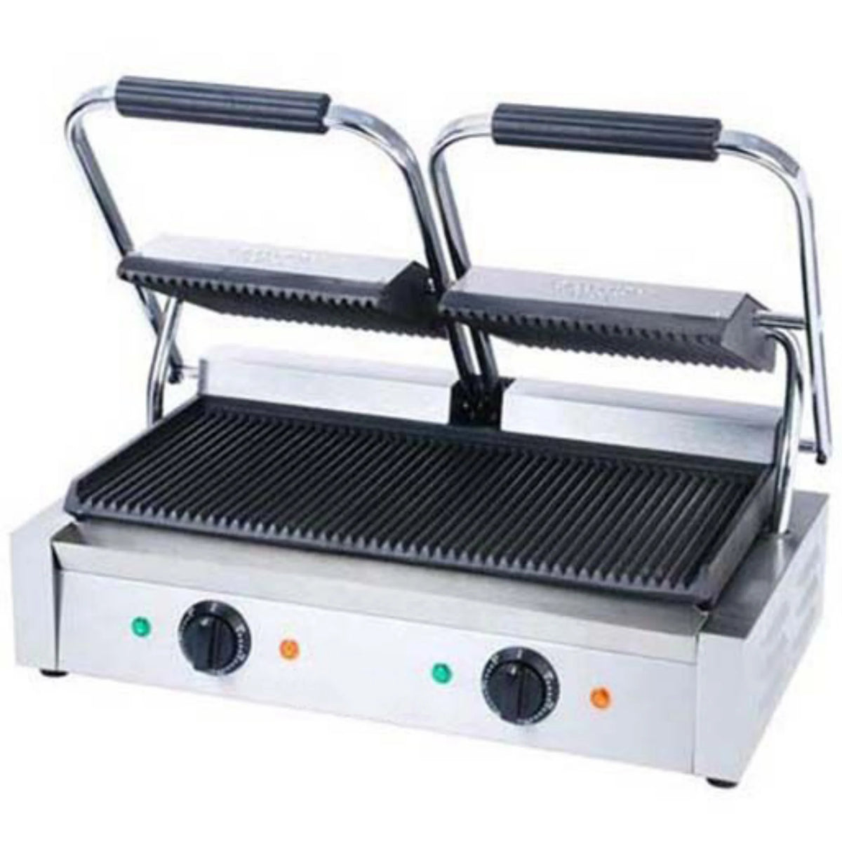 Double Electric Sandwich Panini Grill with Cast Iron Grooved Plates Y98366