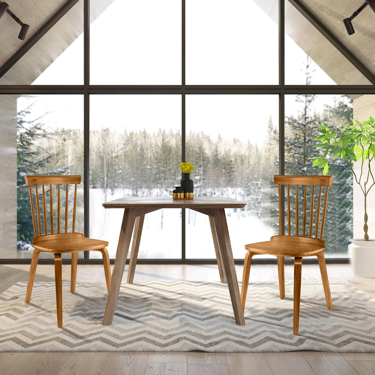Orange Slat Back Wood Dining Chairs Set of 2 R481216