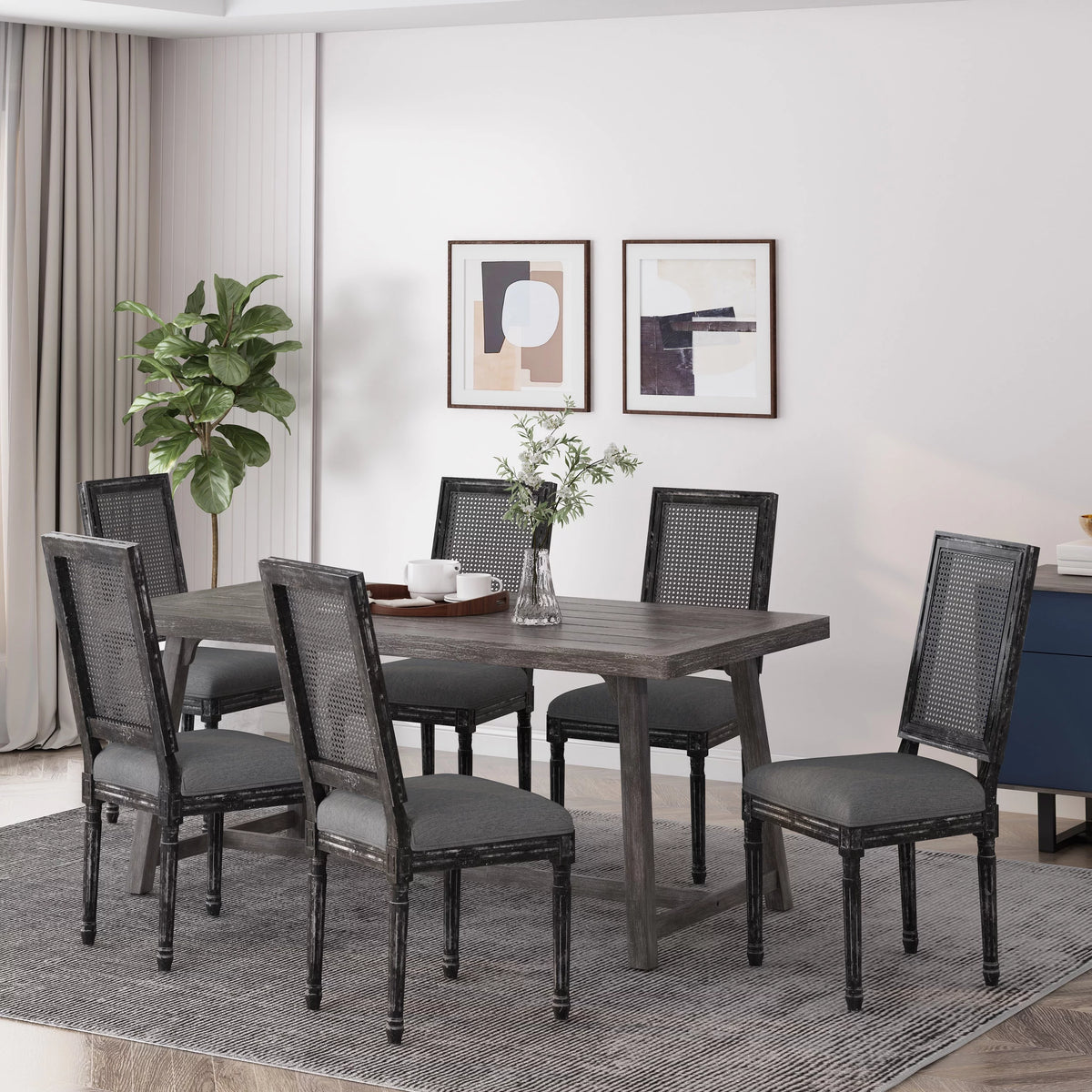 Gray Fabric Dining Chair Set of 6 X358