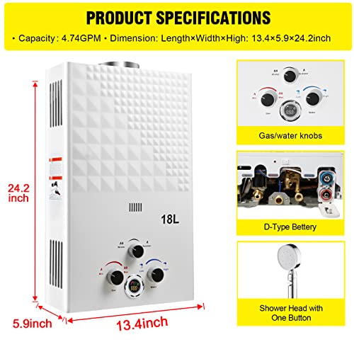 Portable Propane Tankless Water Heater with Digital Display D24896