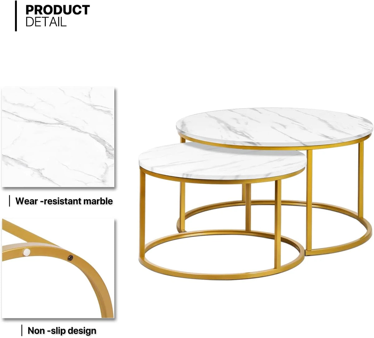 35" Marble Look Nesting Coffee Table Set of 2 K957