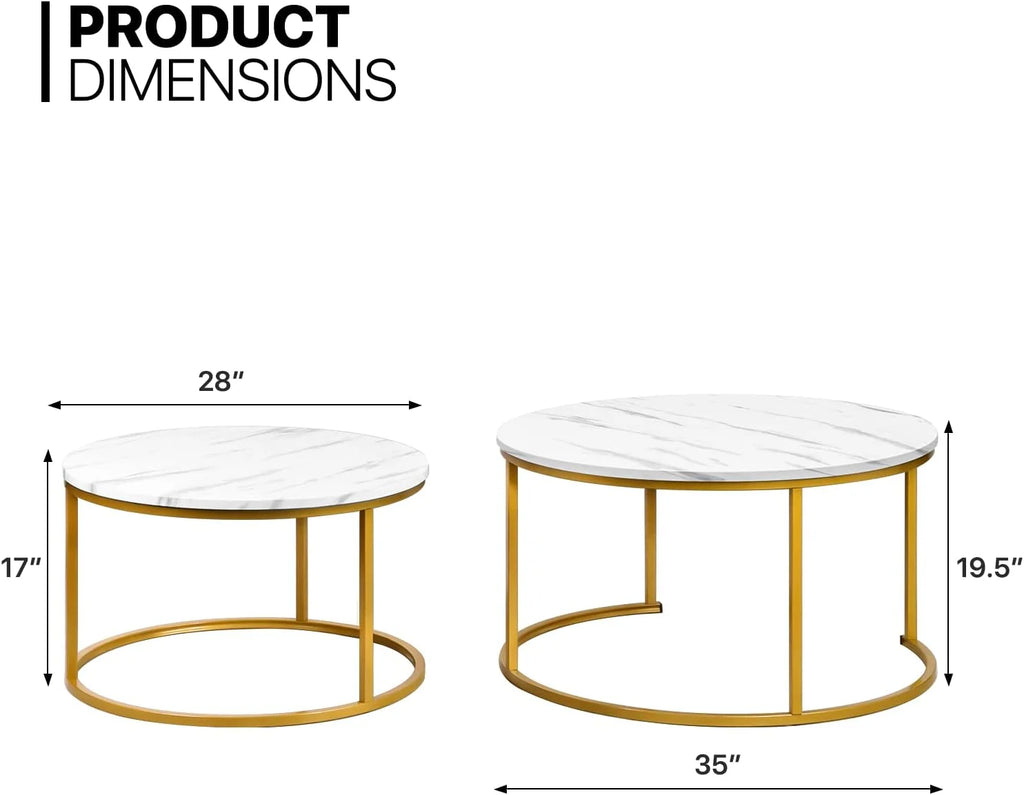 35" Marble Look Nesting Coffee Table Set of 2 K957