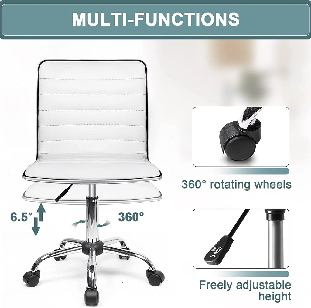 Black Armless Leather Swivel Desk Chair with Wheels M41741