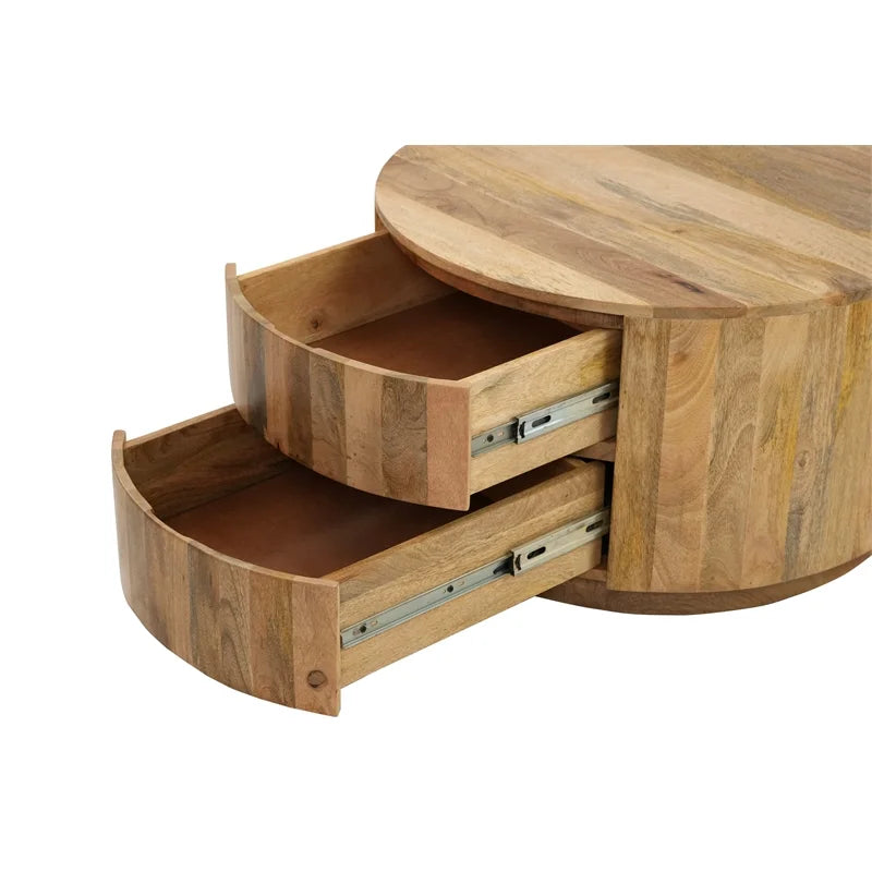 Brown 2-Drawer Round Wood Coffee Table W6050