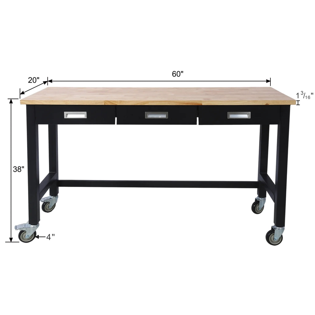 60in Adjustable Bamboo Wood Work Bench with Drawer Storage M45941