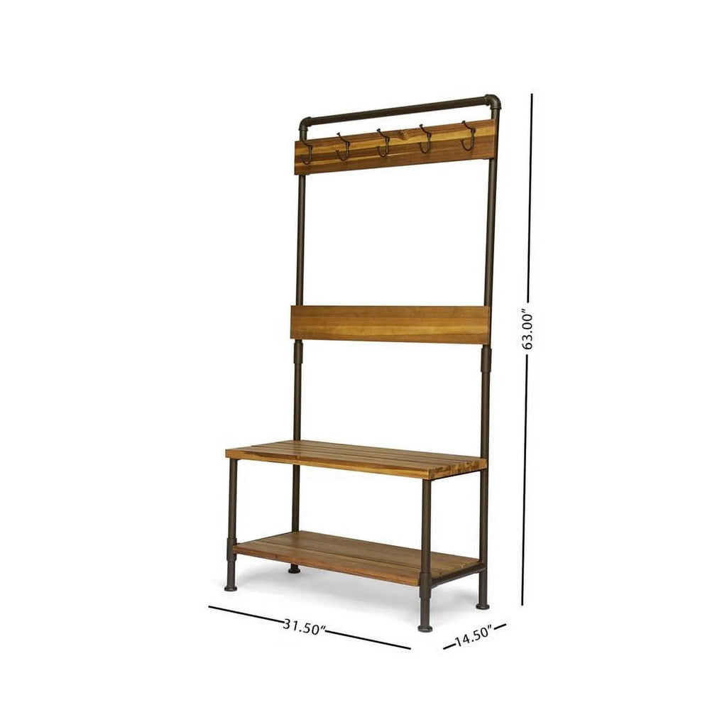 Acacia Wood Bench with Shelf and Coat Hook C39513