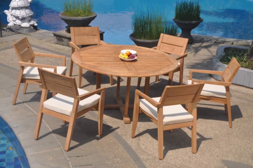 Grade-A Teak 7 Pc Dining Set with 6 Stacking Arm Chairs V2300