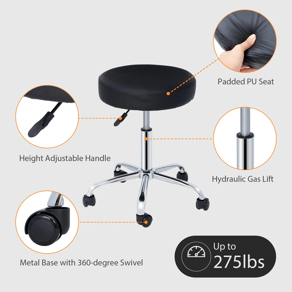 Adjustable Hydraulic Rolling Swivel Stool Black P8906