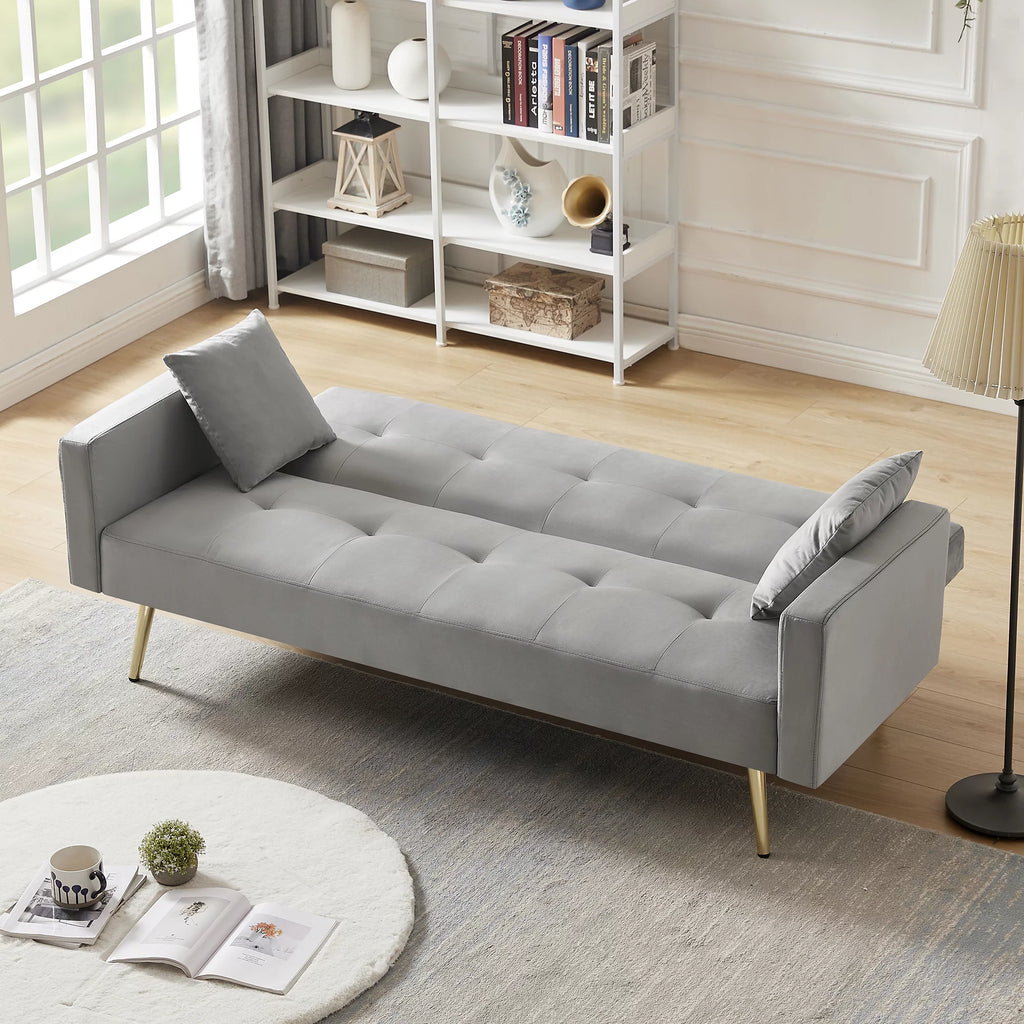Grey Velvet Convertible Futon Sofa Bed T687770