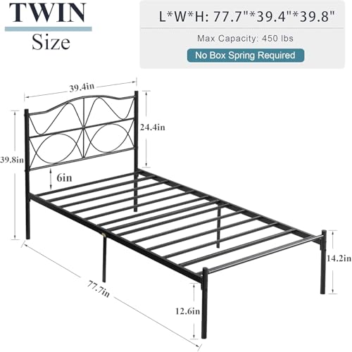 Full Size Black Metal Platform Bed Frame with Headboard and Footboard F76155