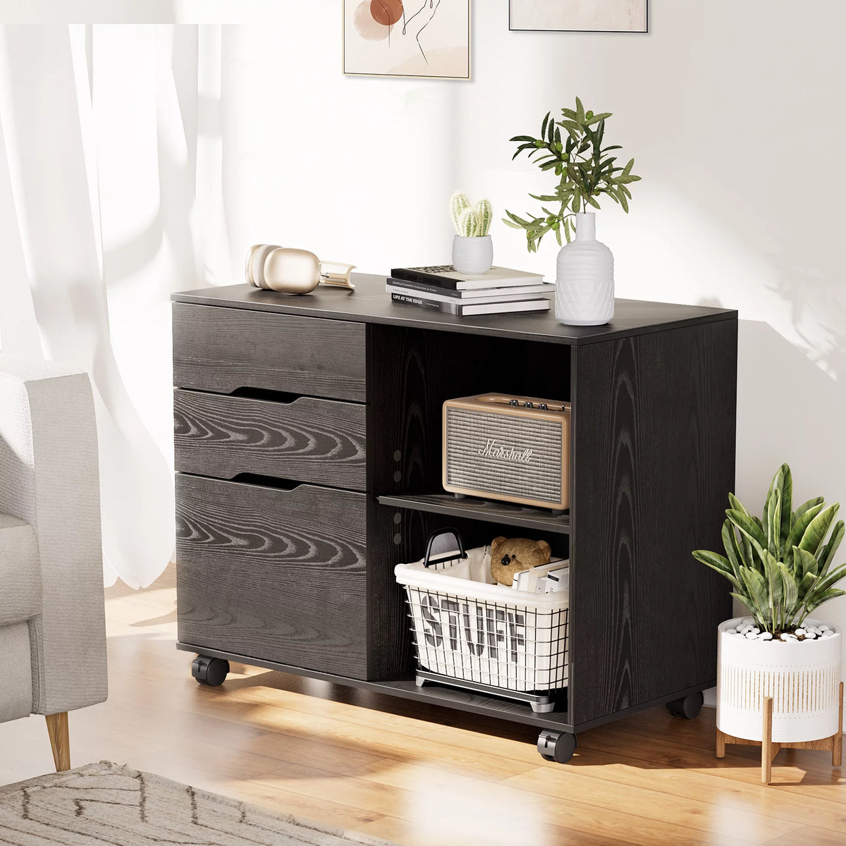 Black 3-Drawer Rolling File Cabinet with Lock A3970