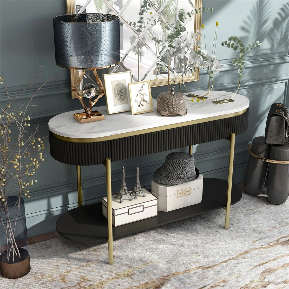 Contemporary Wood 1-Drawer Console Table in Walnut U5118