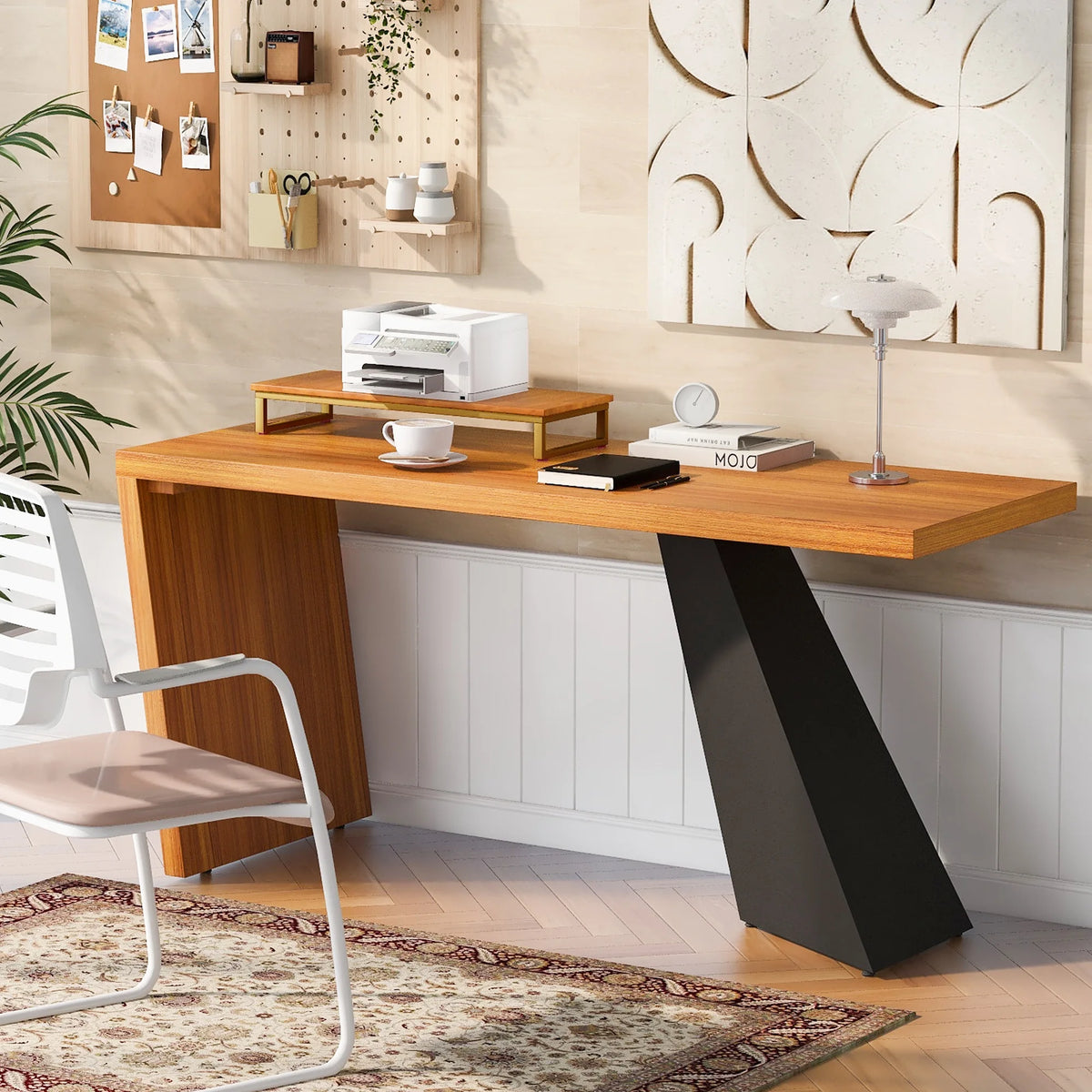 63" Rustic Industrial Wooden Writing Desk with Monitor Stand P8853