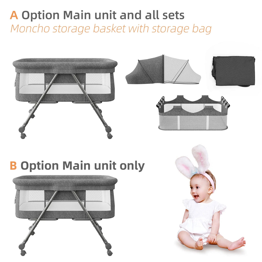 Gray Bedside Bassinet with Wheels H2152
