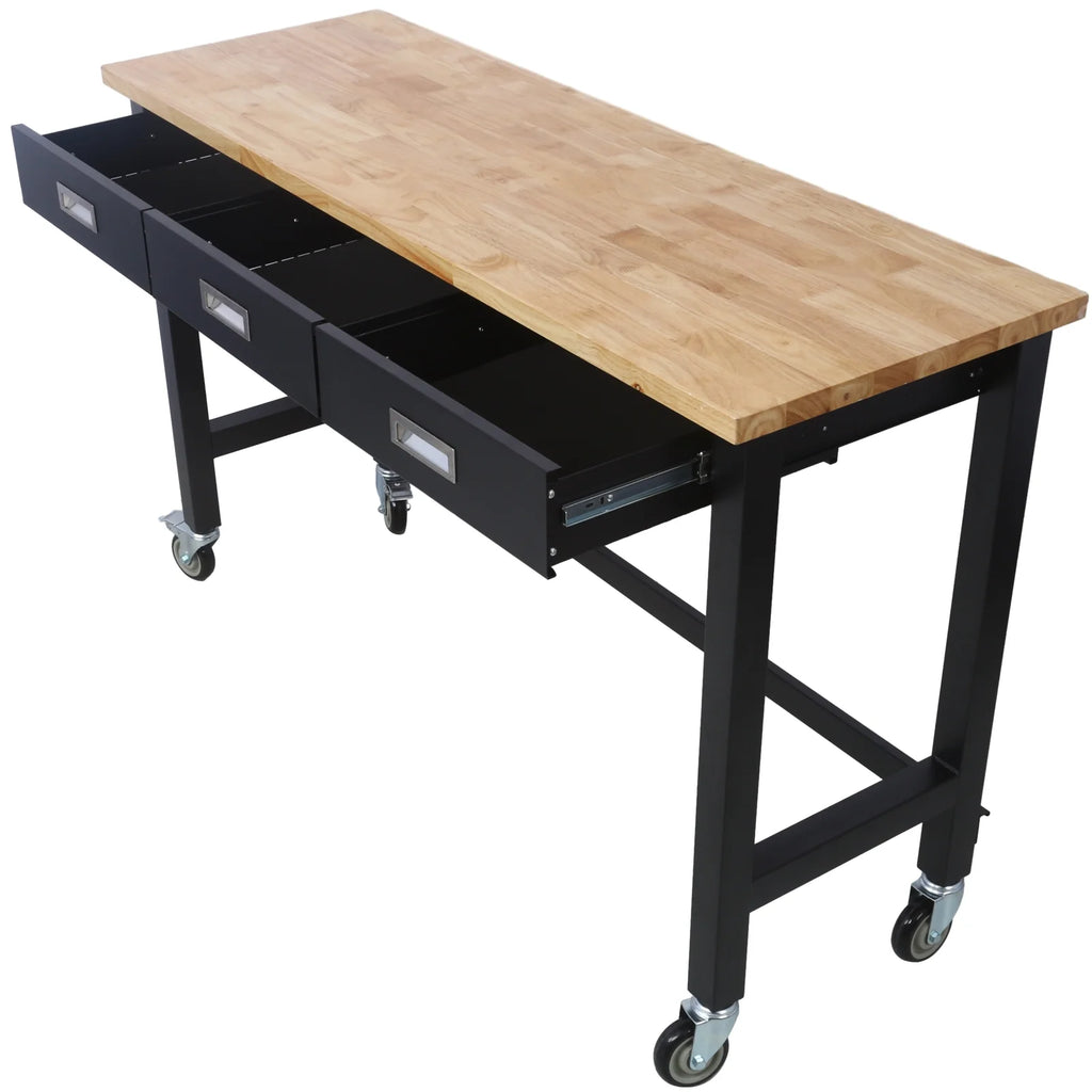 60in Adjustable Bamboo Wood Work Bench with Drawer Storage M45941