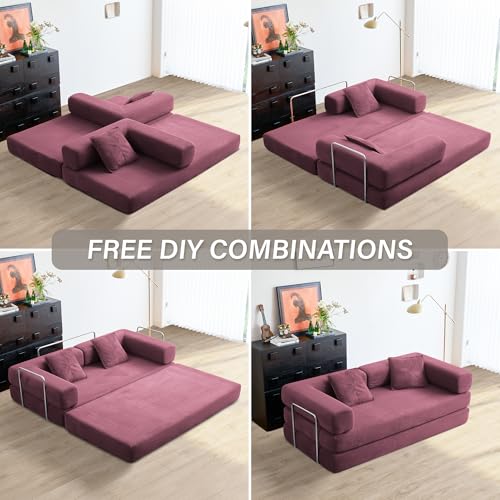 Foldable Sofa Bed, 81'' Folding Floor Couch, Compressed Convertable Sleeper Sofa, Memory Foam Couch with Pillow Back Support Armrest, 4-in-1 Futon Sofa Bed for Living Room, Black L6313