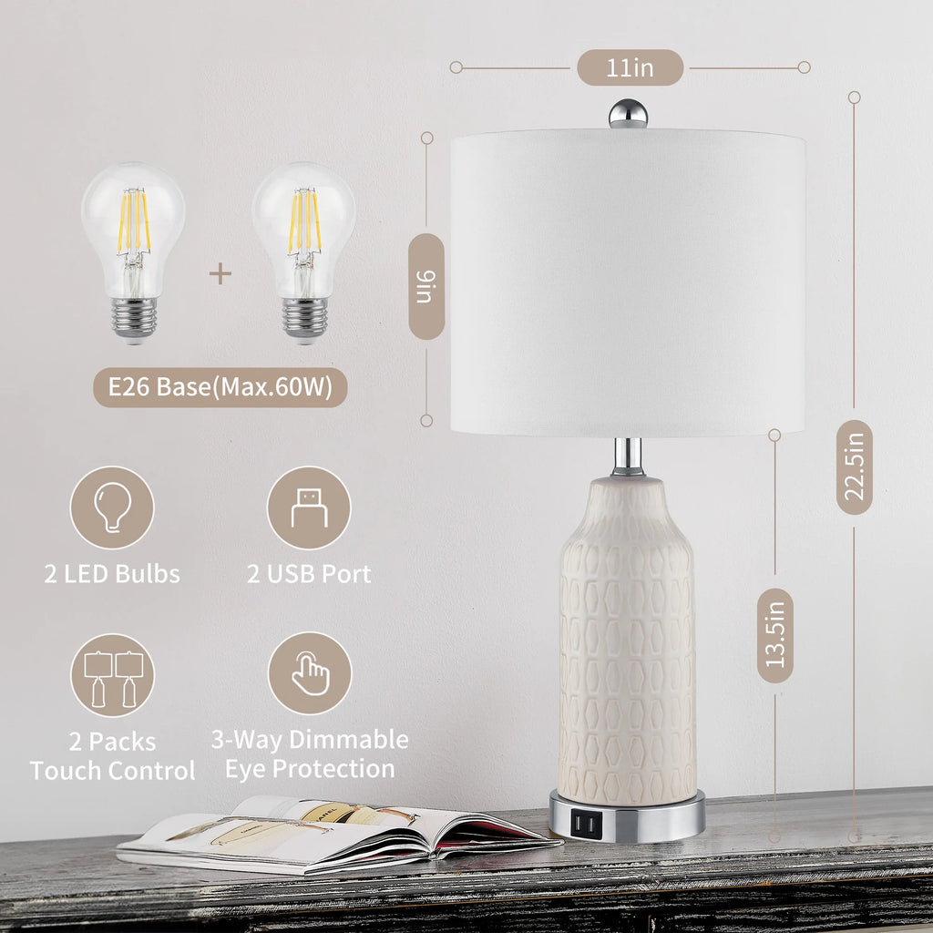 22.5" Ceramic Table Lamp Set of 2 with USB Ports Y73373