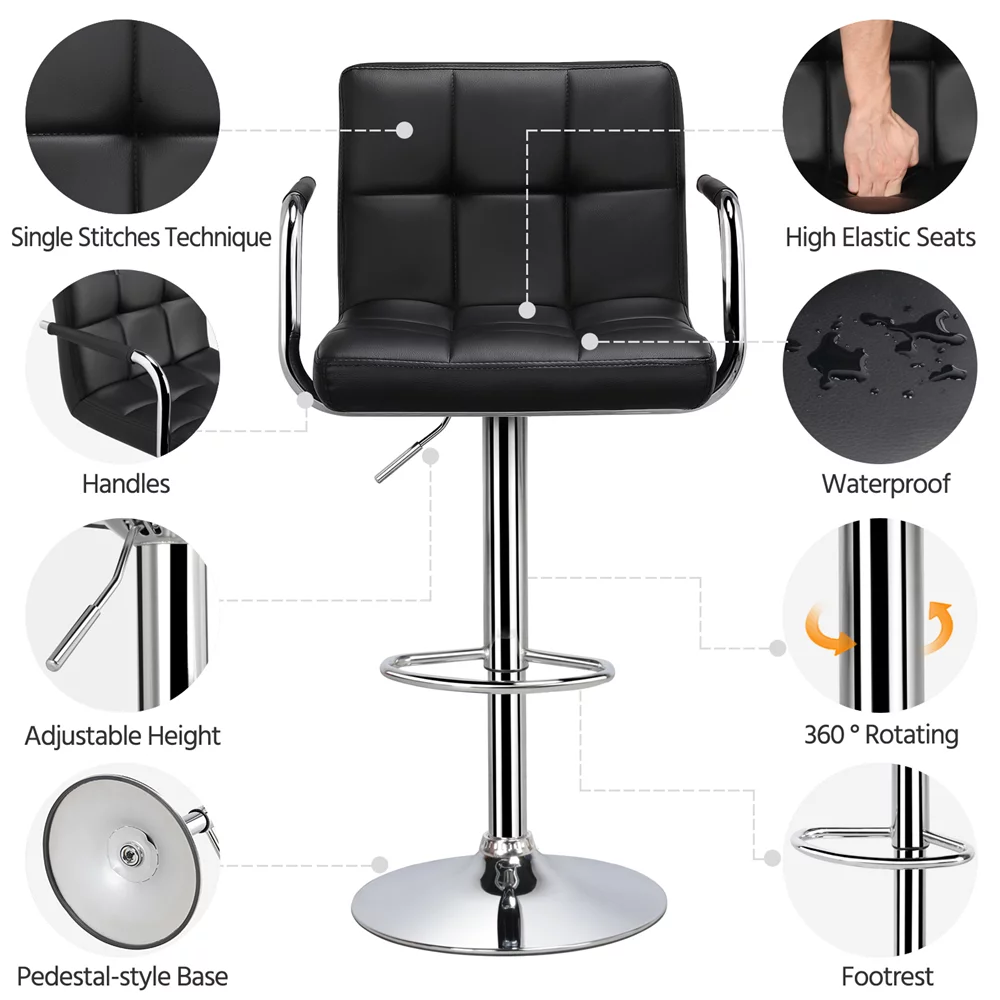 2pcs Black Faux Leather Swivel Bar Stools B1955