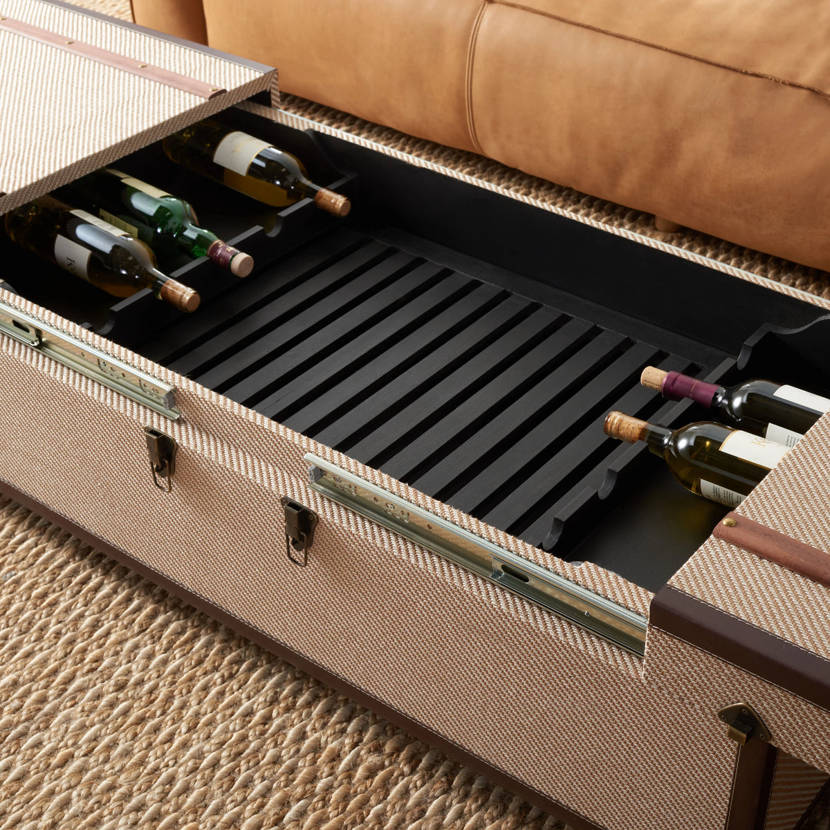 Beige Coffee Table Storage Trunk with Wine Rack Z236