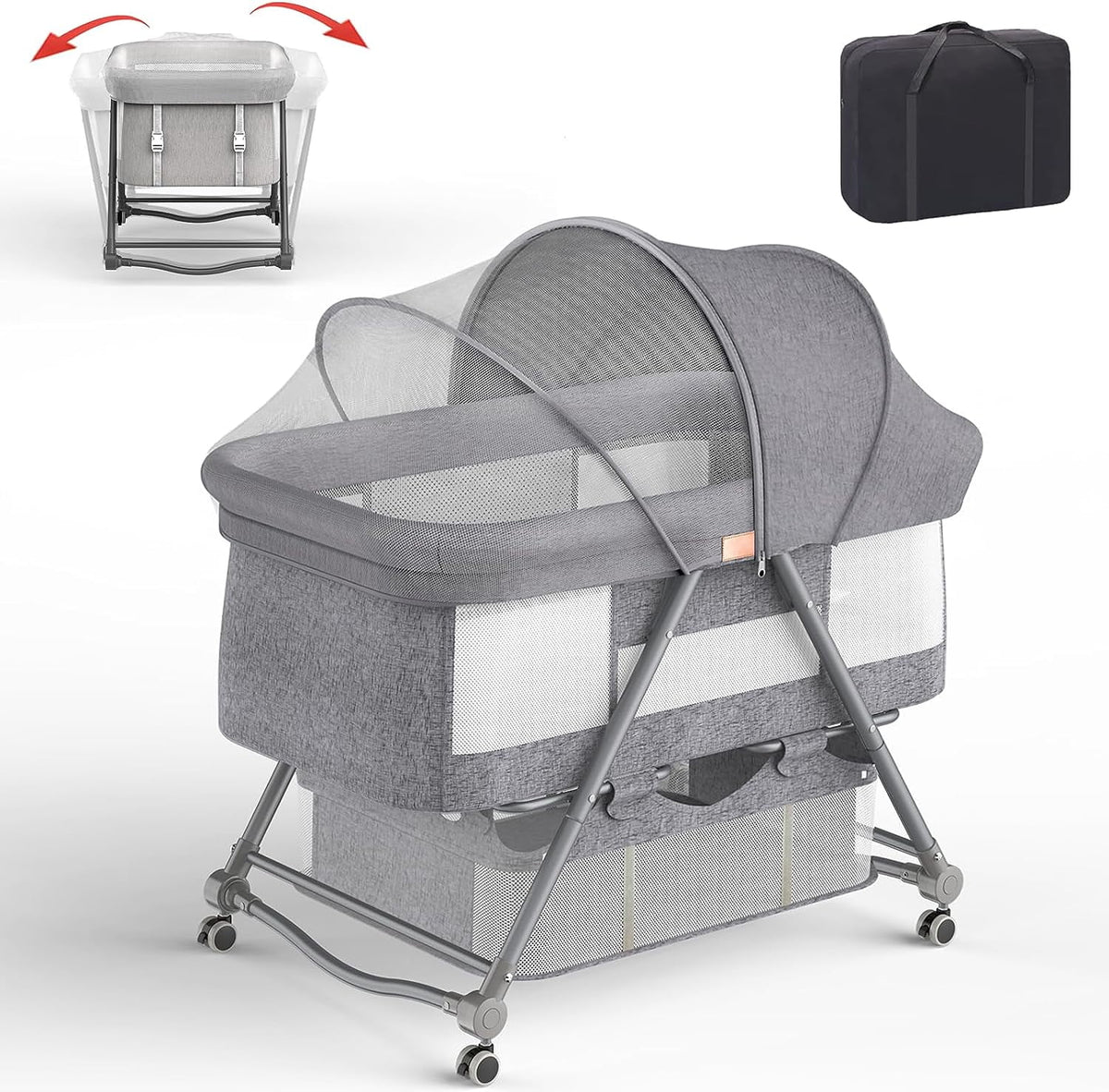 Gray Bedside Bassinet with Wheels H2152