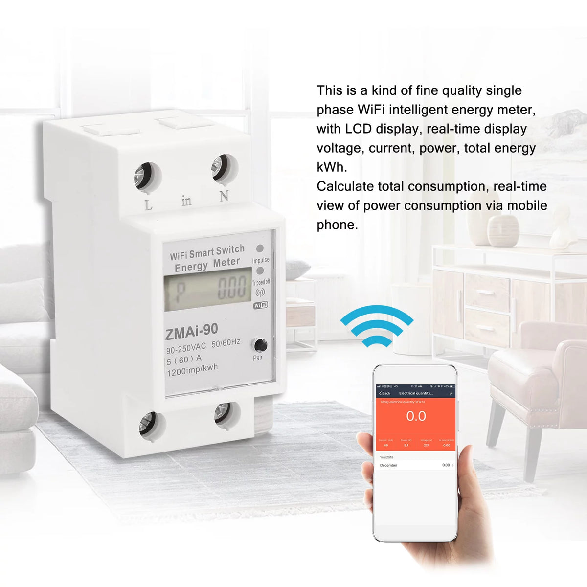 Single-Phase Din Rail Wifi Intelligent Energy Meter J1197