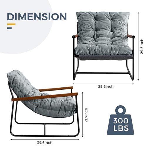 Beige Velvet Accent Chair with Metal Frame S694