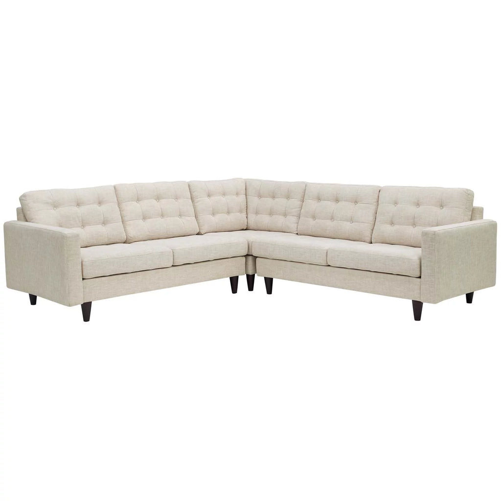 3 Piece Upholstered Fabric Sectional Sofa Set in Beige C156