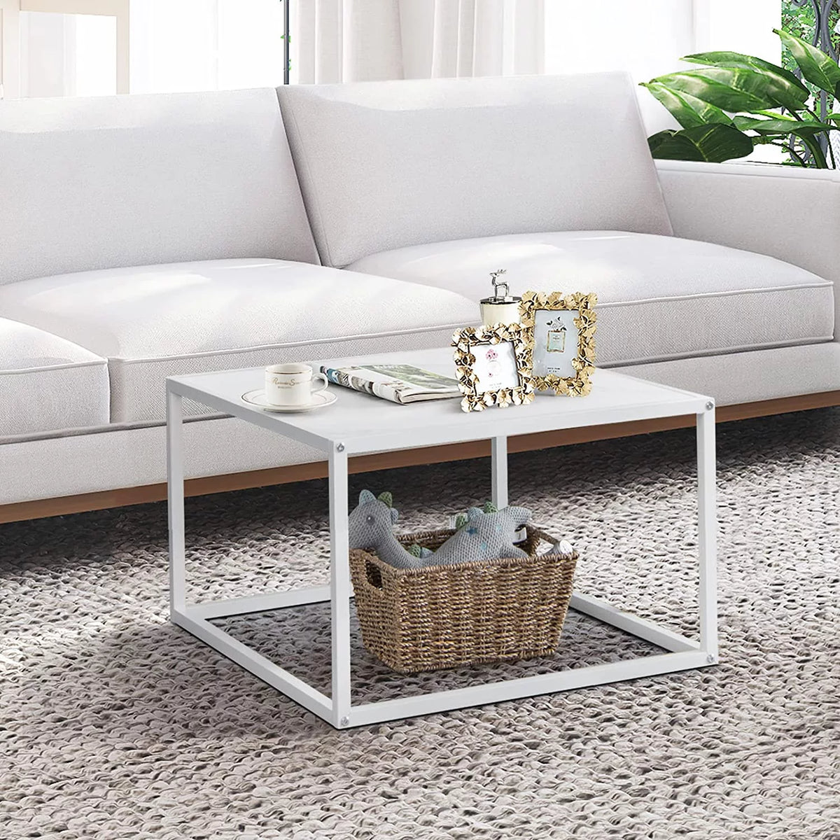 White Square Coffee Table with Faux Marble Tabletop X757