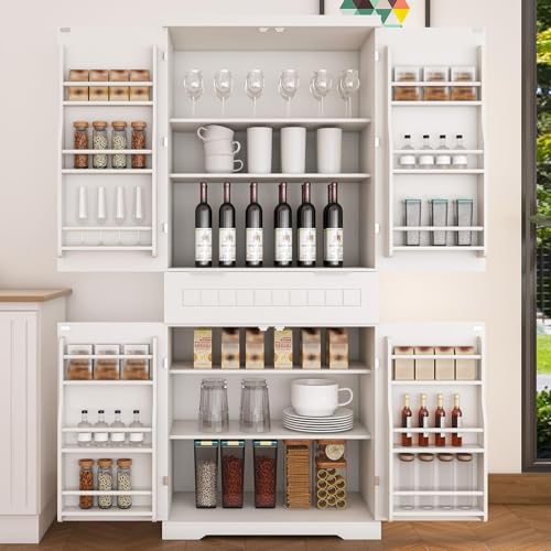 Pantry Cabinet with Drawer, 2 Cabinets and 6 Door Shelves, Adjustable Shelves, 71.65" N212