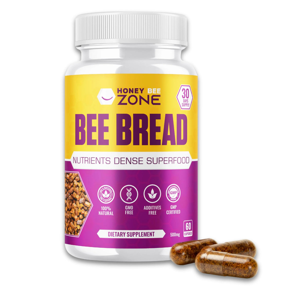 Natural Raw Beebread Veggie Caps 60 Ct U534162
