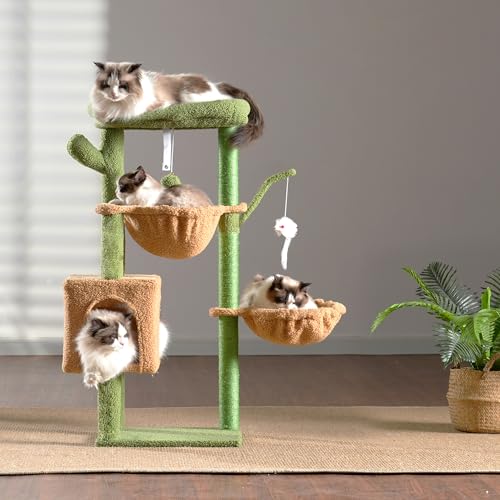 39.4 Inches Light Gray Cat Tree with Scratching Post S379874