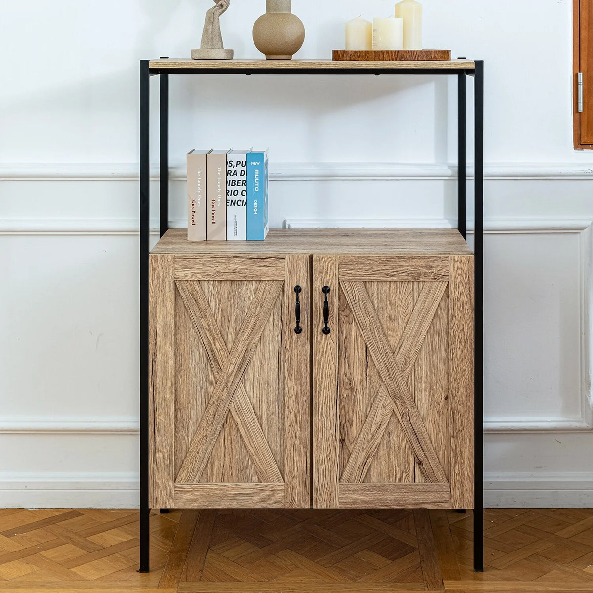 47" Oak Storage Cabinet with Hutch R538967