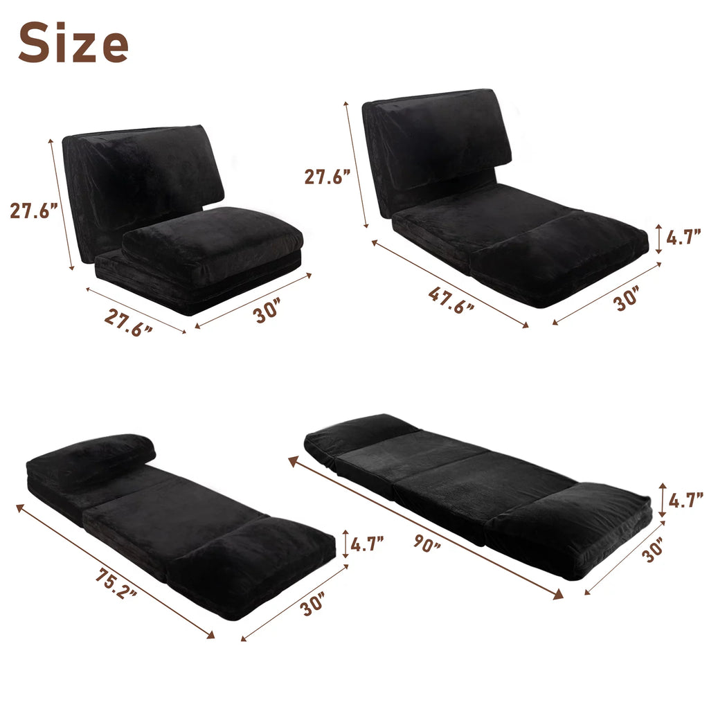 Black 30x95 Inch Convertible Bean Bag Sofa Bed X43022
