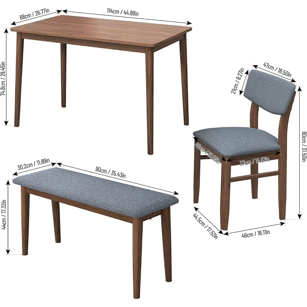 Rubber Wood Dining Table with 2 Benches and 2 Chairs M58245