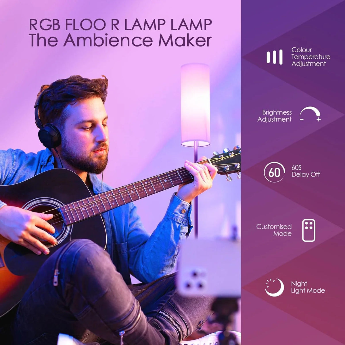 RGB Smart LED Floor Lamp with White Lampshade M272