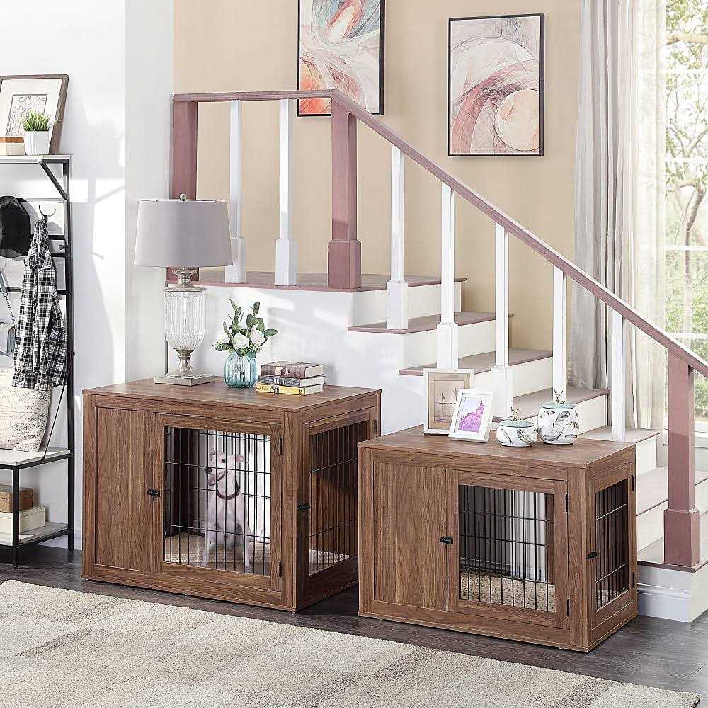 Wooden Dog Crate End Table with Cushion P93315