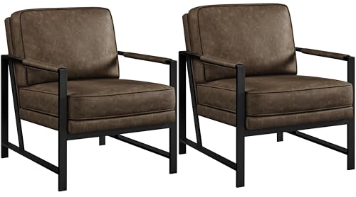 Light Brown PU Leather Armchair Set of 2 Q945