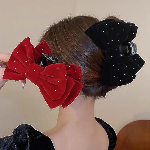 Velvet Rhinestone Bow Claw Hair Clips 2 Pack K6157