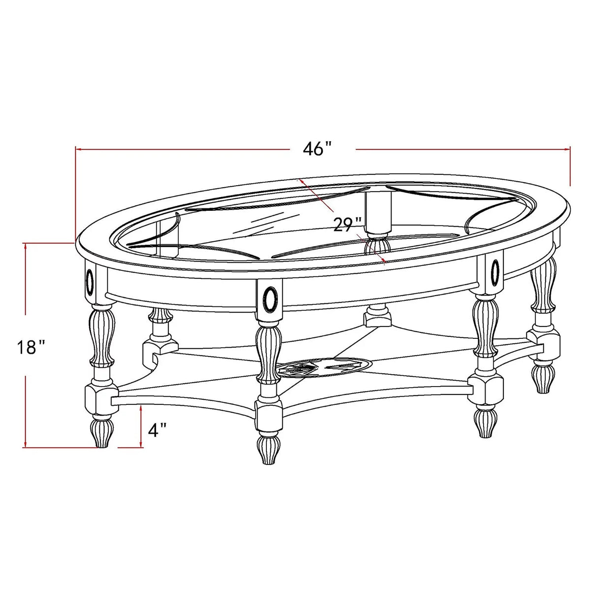 Oval Glass 2-Tier Solid Wood Coffee Table with Storage Shelf D5990