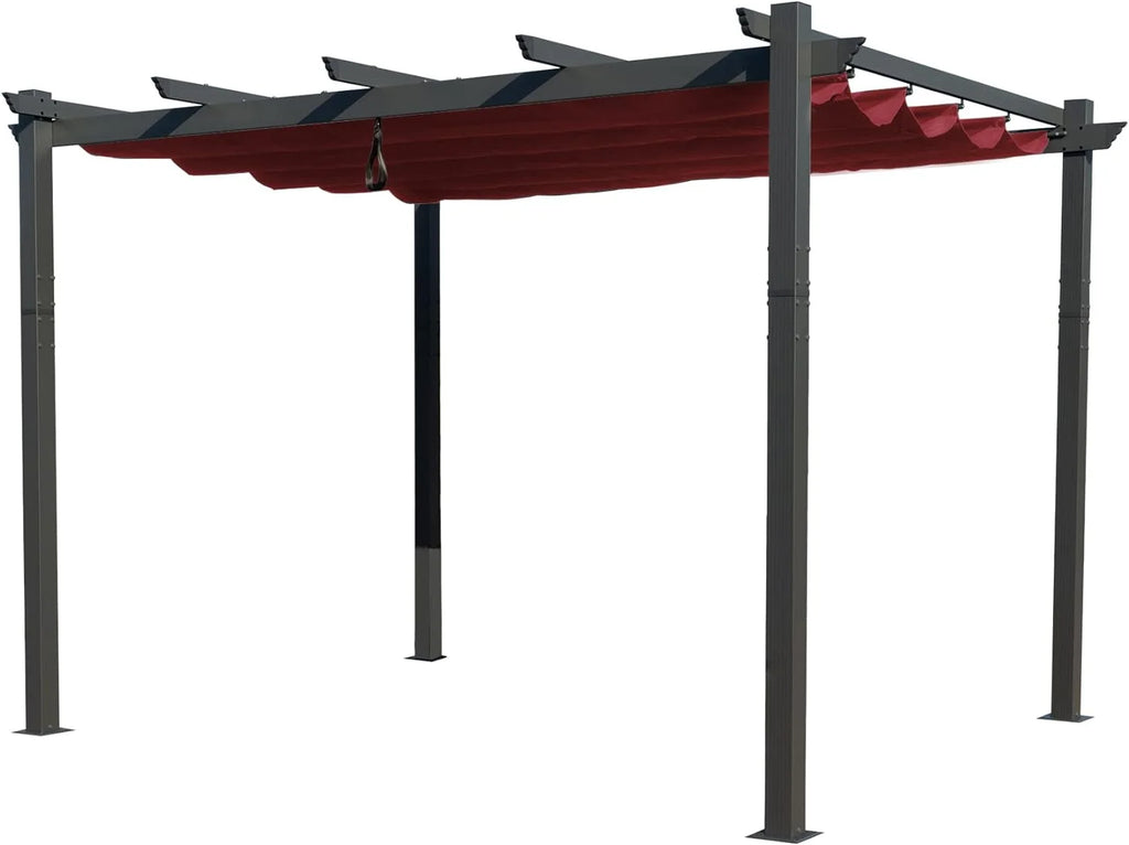 Extra-Large Gray Aluminum Frame Pergola with Sunshade Canopy 10' x 13' Burgundy J74822
