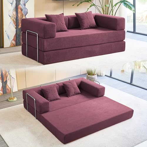 Foldable Sofa Bed, 81'' Folding Floor Couch, Compressed Convertable Sleeper Sofa, Memory Foam Couch with Pillow Back Support Armrest, 4-in-1 Futon Sofa Bed for Living Room, Black L6313