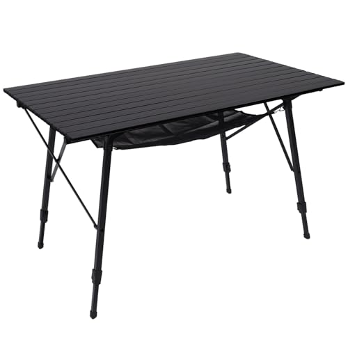 Folding Portable Camping Table with Adjustable Height Aluminum Roll Up Top D6339