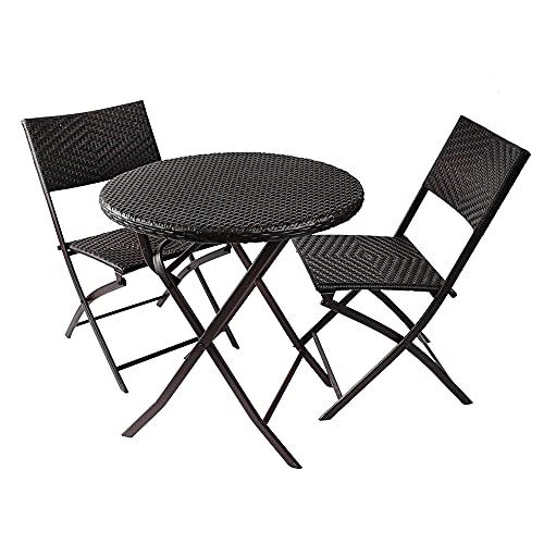 3 Pieces PE Wicker Rattan Folding Bistro Set V448383